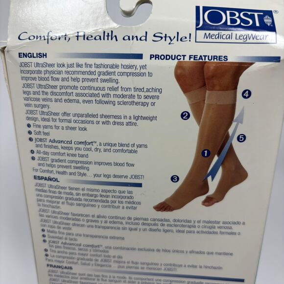 Jobst Compression Stockings 20-30 mmHg L Knee High Open Toe Ultra Sheer Natural - Picture 8 of 9
